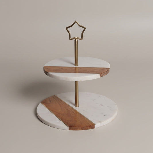 Indian White Marble With Acacia Wood and Metal Rod - detail view - Stonewood Studio