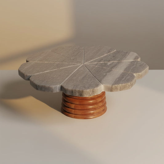 Morchana Marble With Acacia Wooden Base - detail view - Stonewood Studio