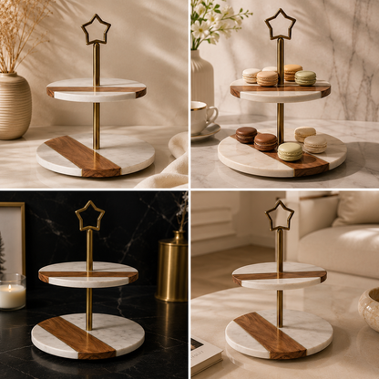 Indian White Marble With Acacia Wood and Metal Rod - alternate view - Stonewood Studio