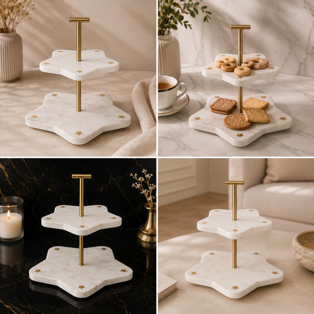 Indian White Marble With Brass Inlay and Metal Rod - side view - Stonewood Studio