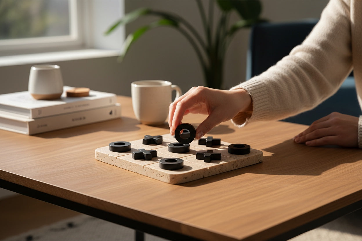 Beige Traventine Marble With Metal Game Set