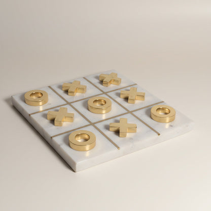 Indian White Marble With Brass Inlay With Brass Game Set