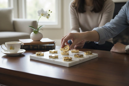 Indian White Marble With Brass Inlay With Brass Game Set