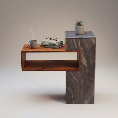 Brown Katni Marble With Acasia Wooden Side Frame