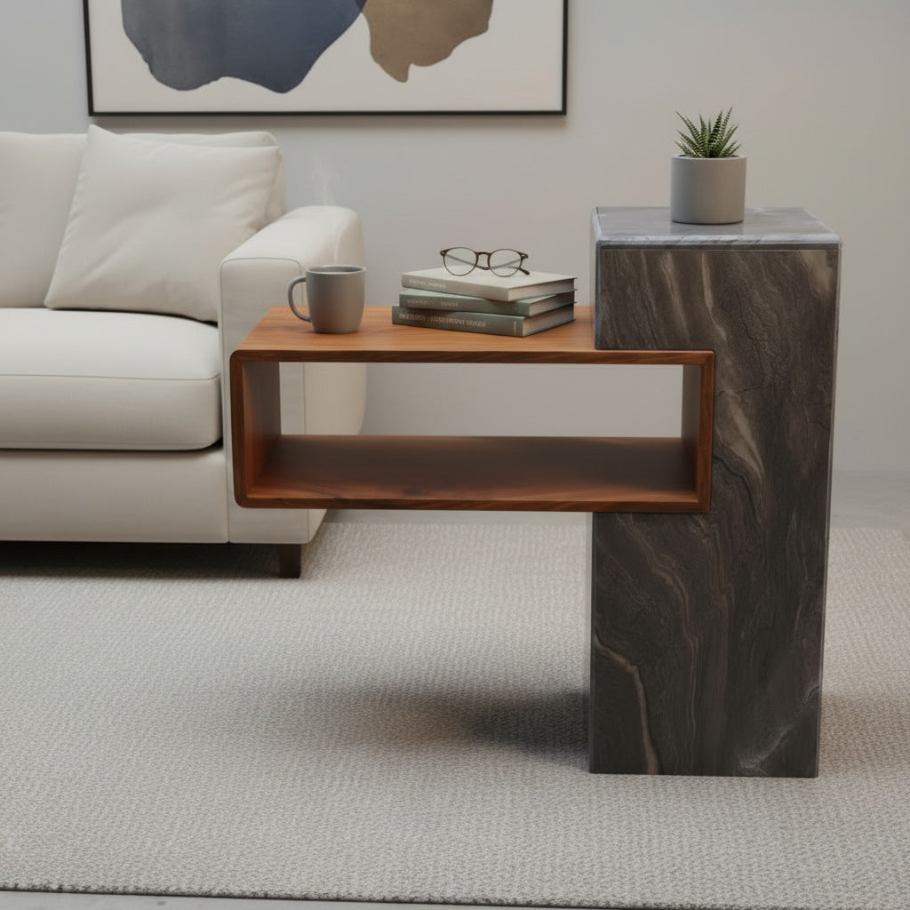 Brown Katni Marble With Acasia Wooden Side Frame