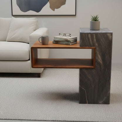 Brown Katni Marble With Acasia Wooden Side Frame