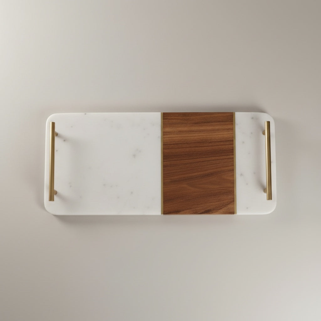 Indian White Marble With Acasia Wood With Brass Handle