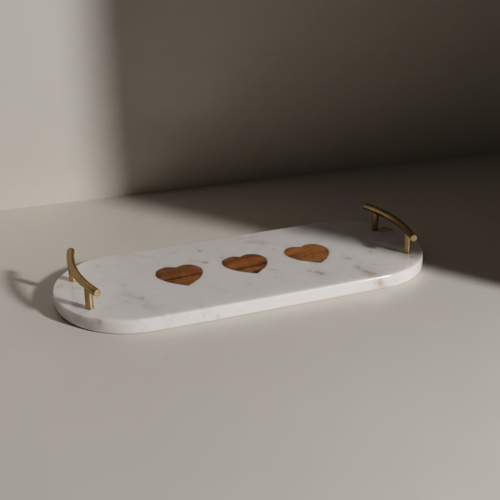 Indian White Marble With Acasia Wood With Brass Handle