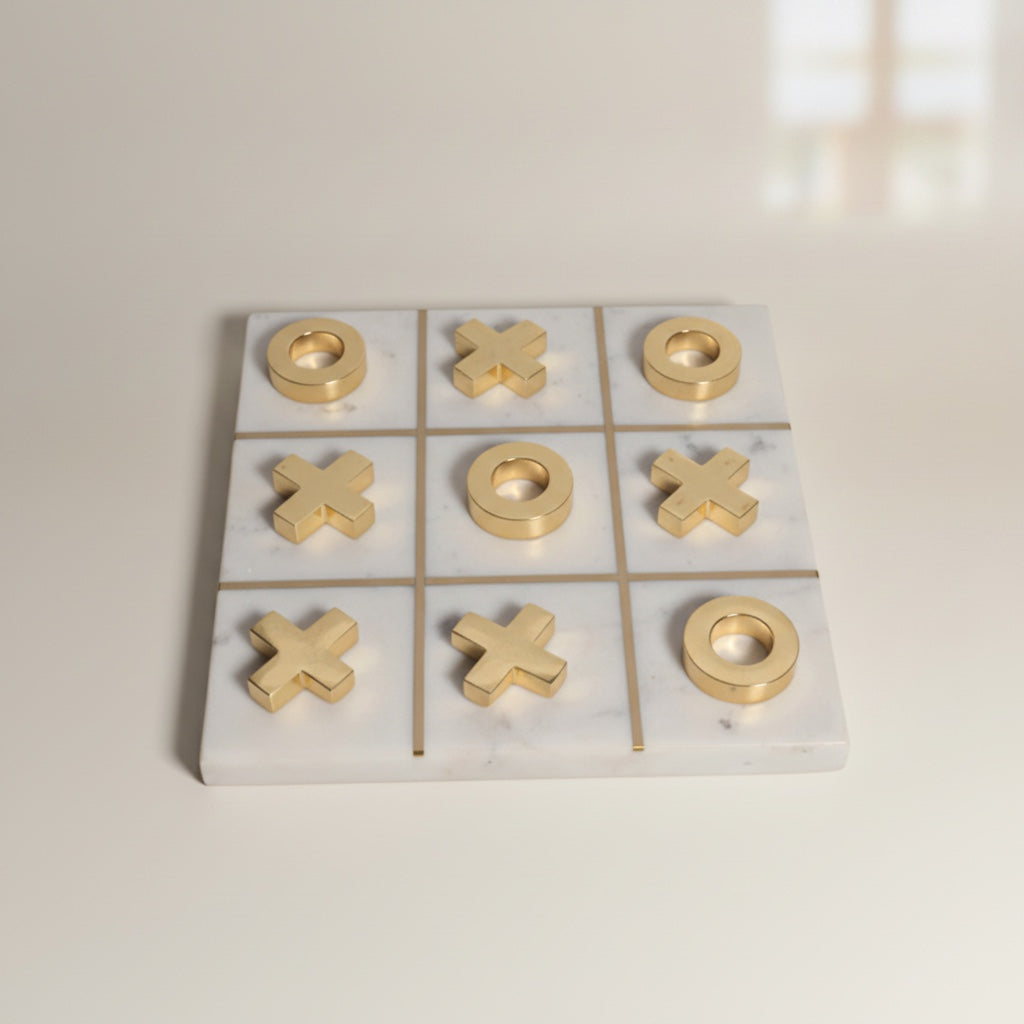 Indian White Marble With Brass Inlay With Brass Game Set