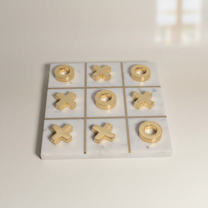 Indian White Marble With Brass Inlay With Brass Game Set