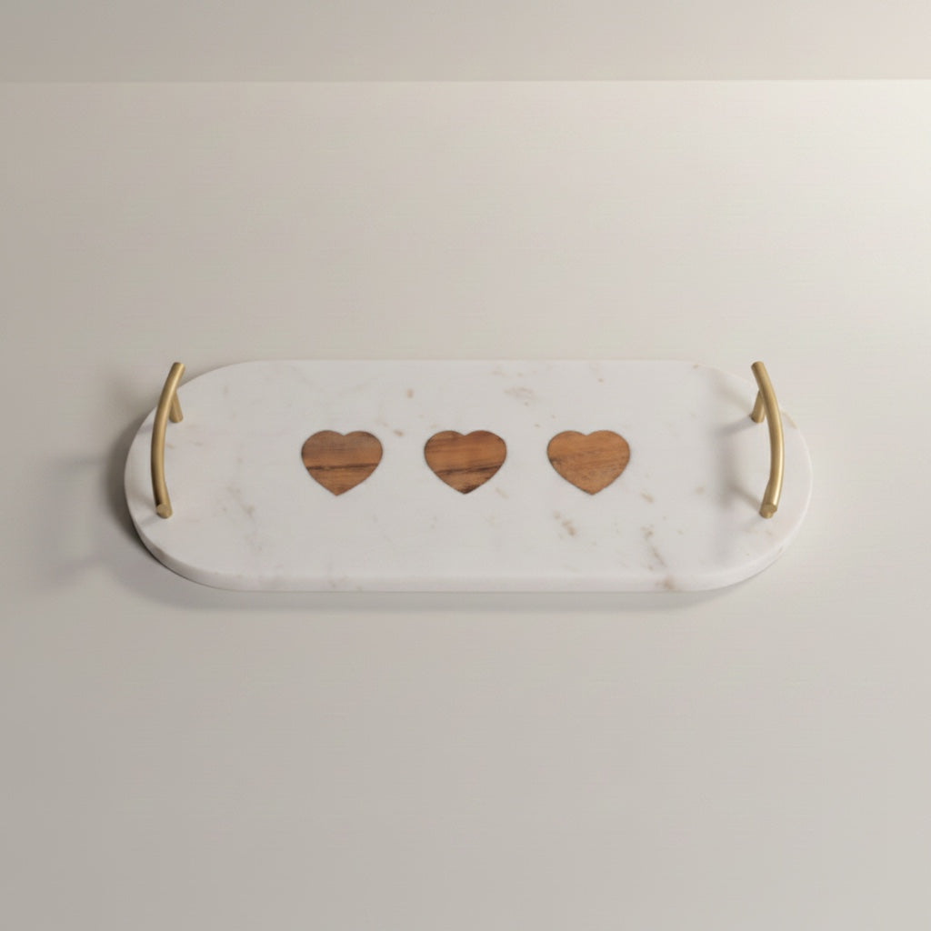 Indian White Marble With Acasia Wood With Brass Handle