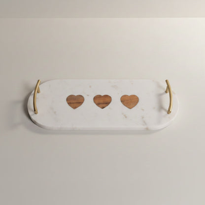 Indian White Marble With Acasia Wood With Brass Handle