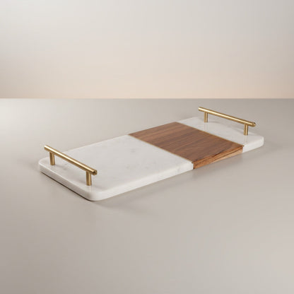 Indian White Marble With Acasia Wood With Brass Handle