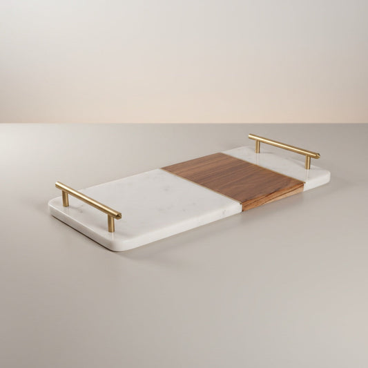 Indian White Marble With Acasia Wood With Brass Handle