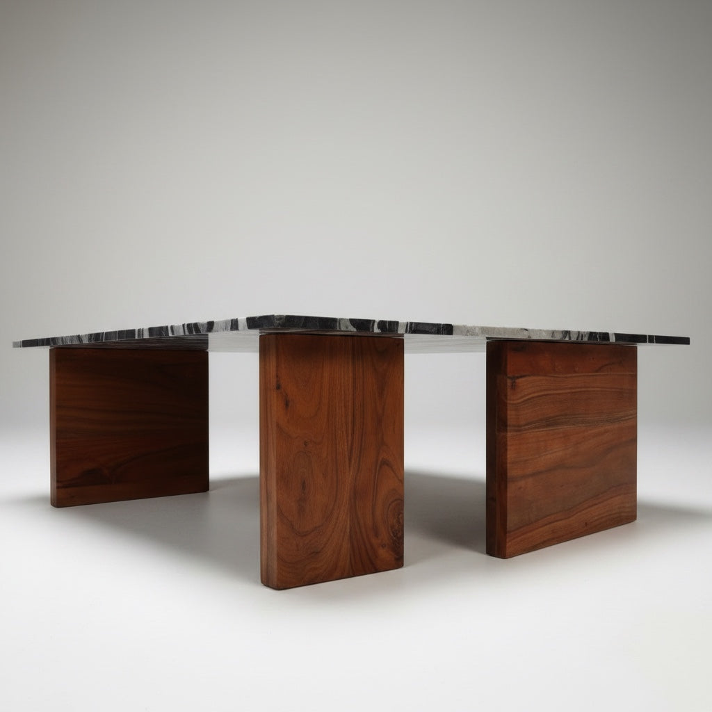 Cosmic Black Marble With Acasia Wooden Base