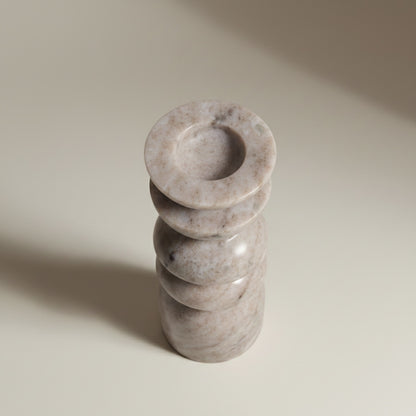 Morchana marble totem taper candle holder — side view showing stacked disc silhouette and stone texture