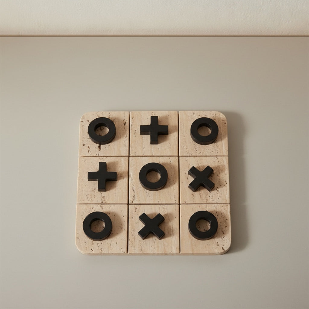 Beige Traventine Marble With Metal Game Set