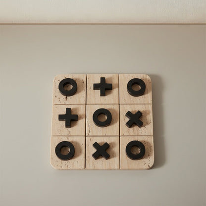Beige Traventine Marble With Metal Game Set