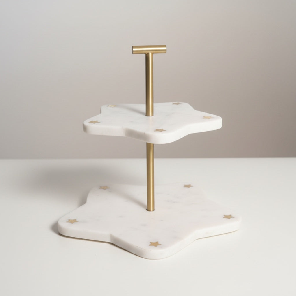 Marble Brass Inlay Two-Tier Cake Stand | Stonewood