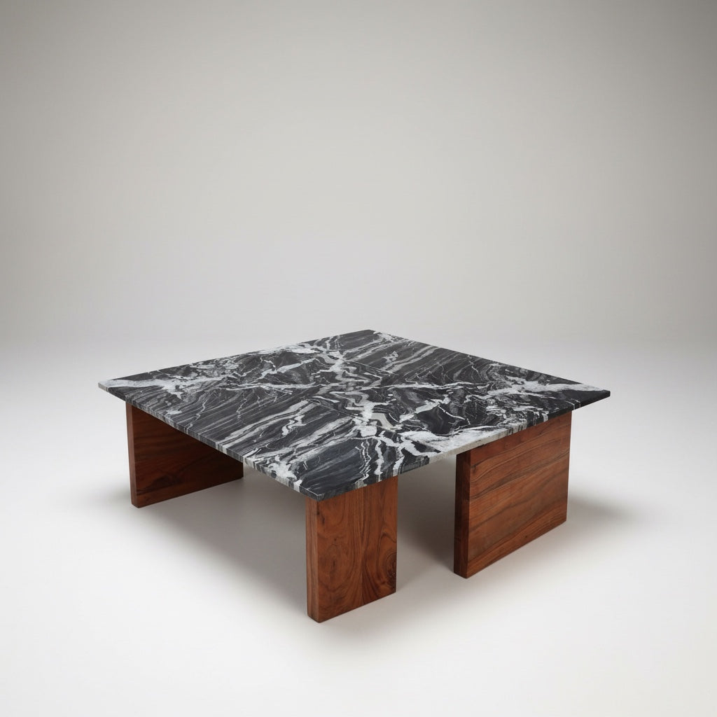 Cosmic Black Marble With Acasia Wooden Base
