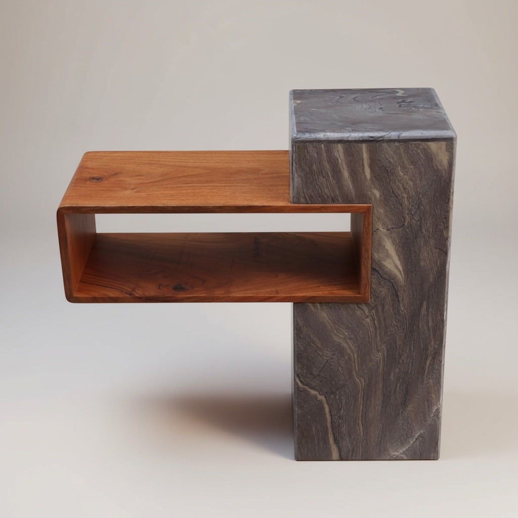 Brown Katni Marble With Acasia Wooden Side Frame