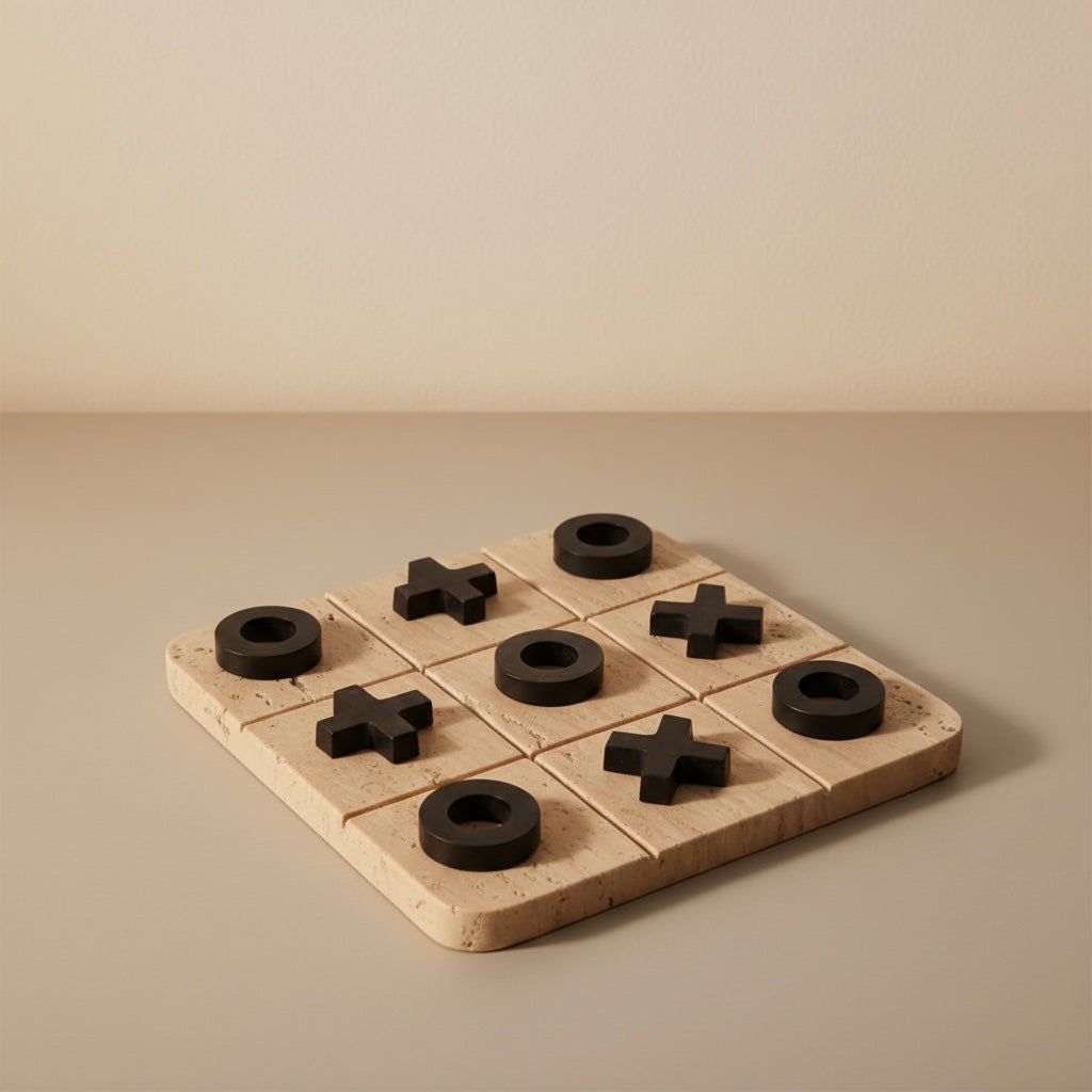 Beige Traventine Marble With Metal Game Set