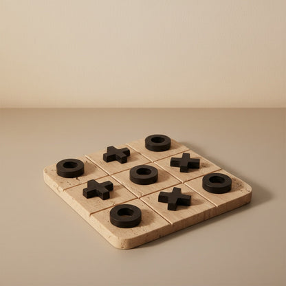 Beige Traventine Marble With Metal Game Set
