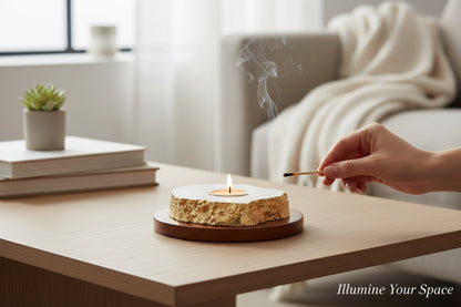 Agate gold foil candle holder — styled in home interior, luxury natural stone accent piece