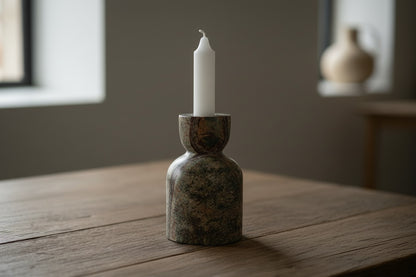 Green Forest marble candle holder — styled in interior setting showing earthy green tones