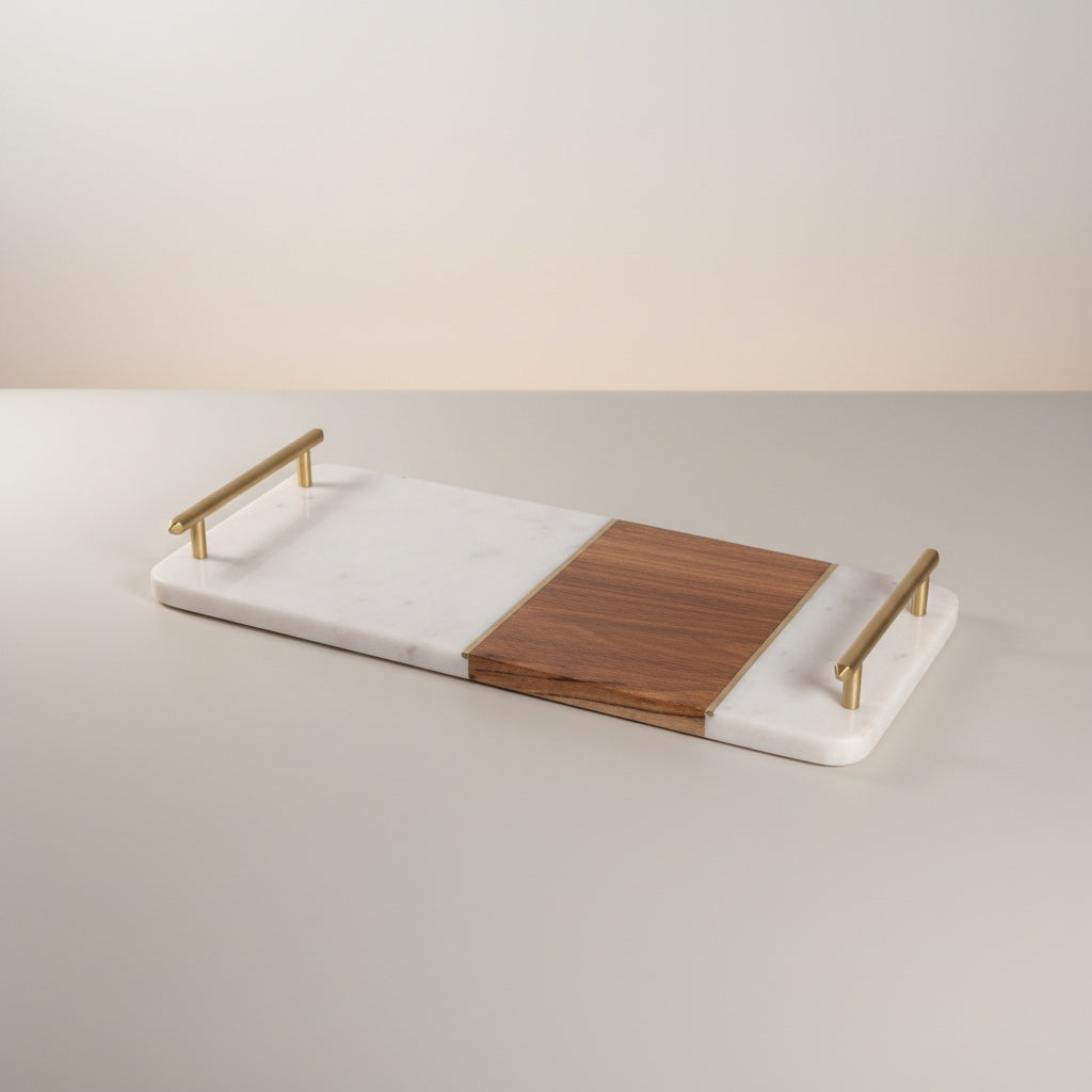 Indian White Marble With Acasia Wood With Brass Handle