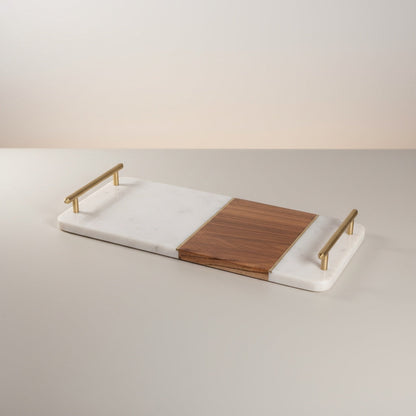 Indian White Marble With Acasia Wood With Brass Handle
