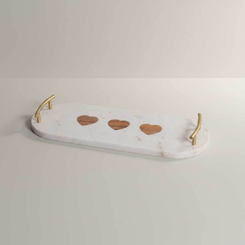 Indian White Marble With Acasia Wood With Brass Handle