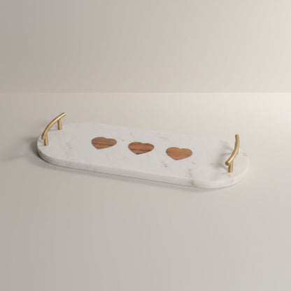 Indian White Marble With Acasia Wood With Brass Handle