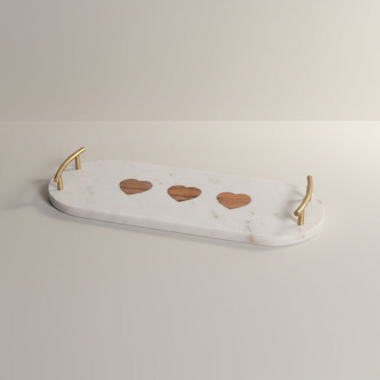 Indian White Marble With Acasia Wood With Brass Handle