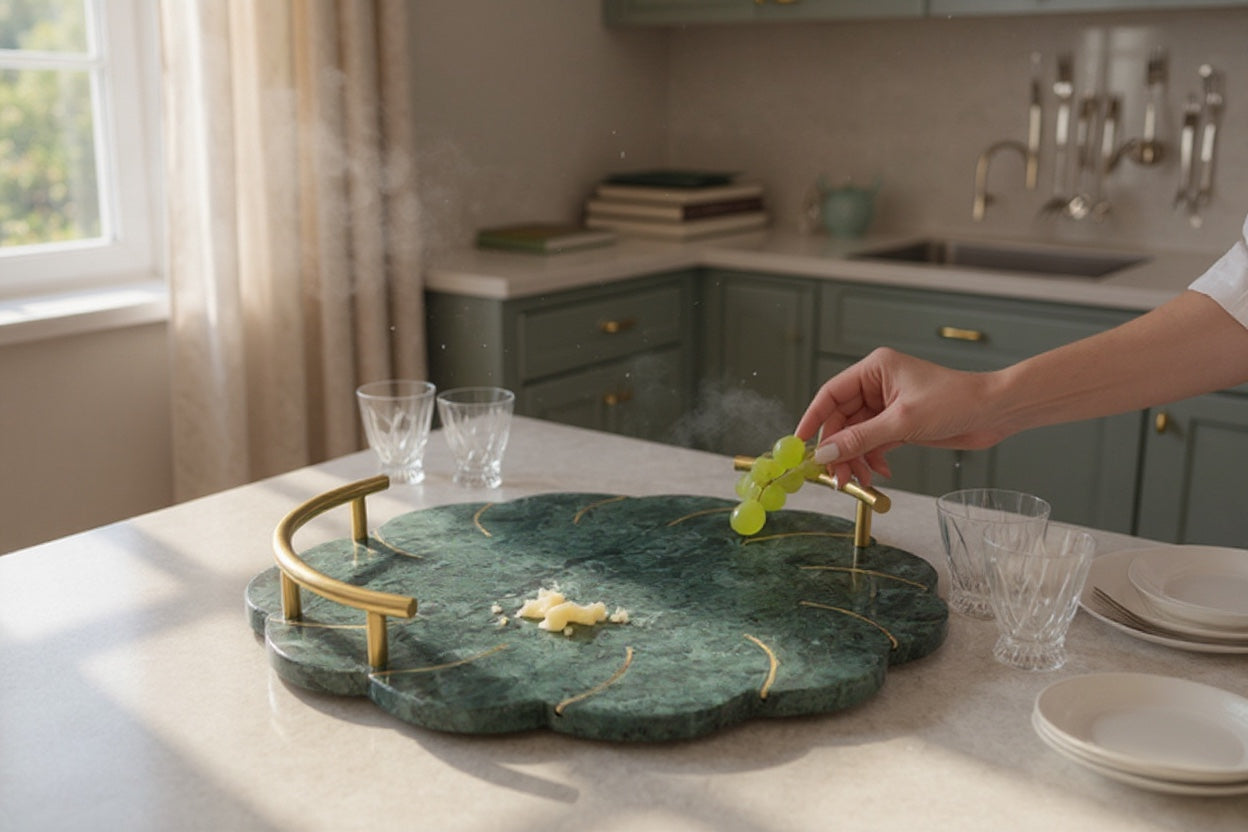 Baroda Green Marble With Brass Inlay With Brass Handle