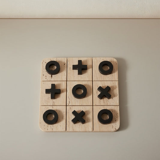 Beige Travertine Marble With Metal Game Set - detail view - Stonewood Studio