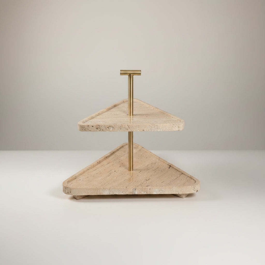 Beige Travertine Marble With Metal Rod - detail view - Stonewood Studio
