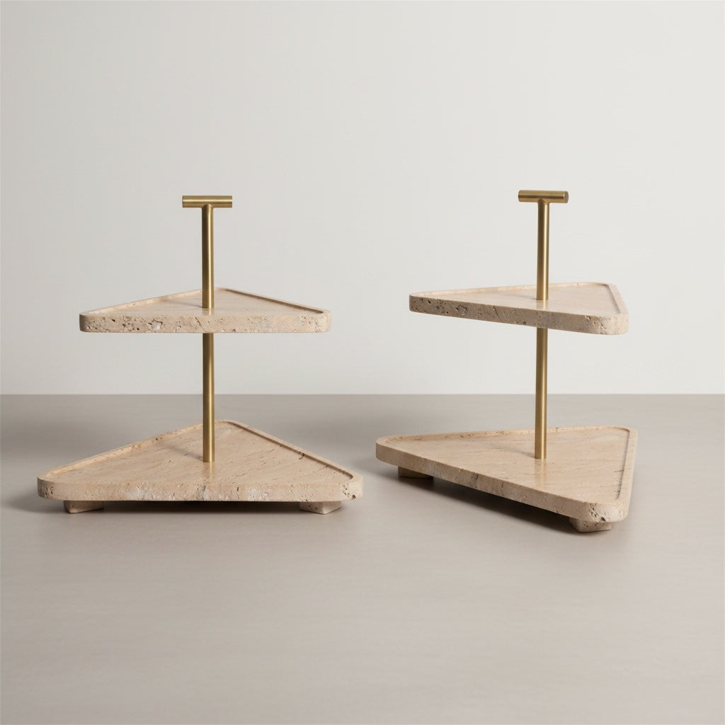 Beige Travertine Marble With Metal Rod - top view - Stonewood Studio