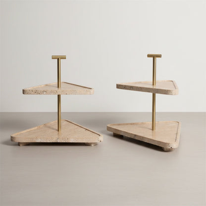 Beige Travertine Marble With Metal Rod - top view - Stonewood Studio