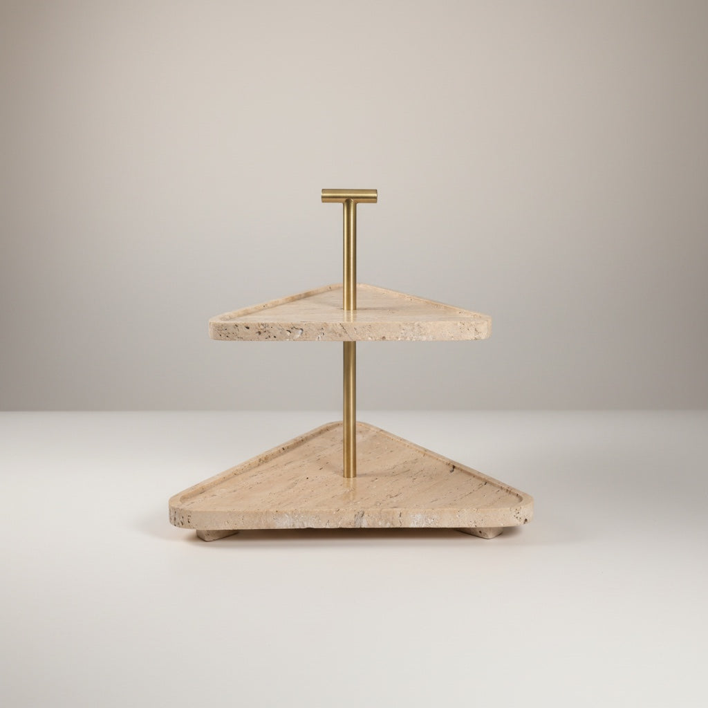 Beige Travertine Two-Tier Cake Stand | Stonewood