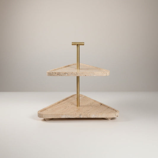 Beige Travertine Two-Tier Cake Stand | Stonewood