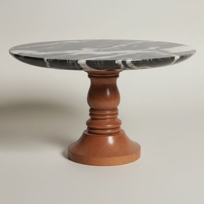Cosmic Black Marble With Acacia Wooden Base - detail view - Stonewood Studio