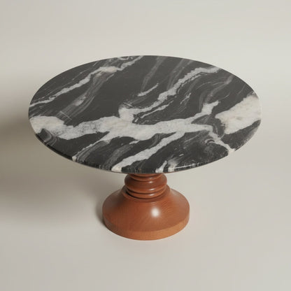 Cosmic Black Marble With Acacia Wooden Base - side view - Stonewood Studio