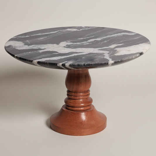 Cosmic Black Marble Cake Stand Acacia Base | Stonewood
