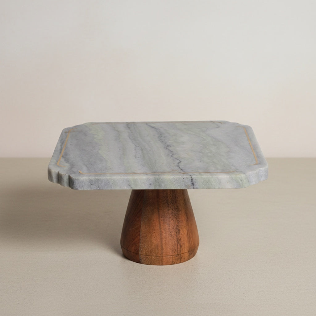 Himalayan Green Mable With Acacia Wooden Base - detail view - Stonewood Studio