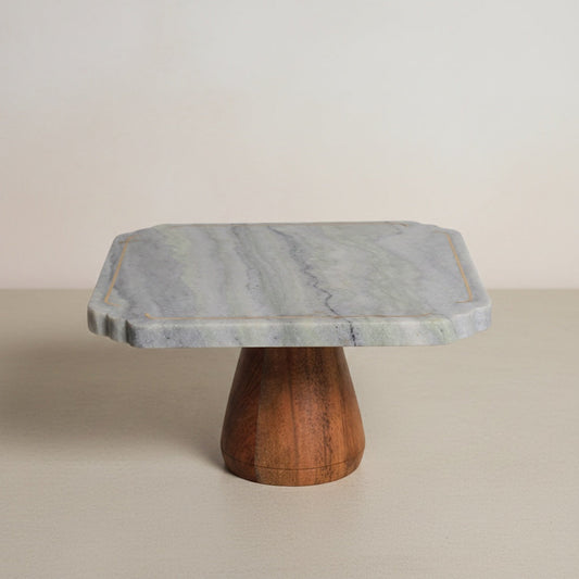 Himalayan Green Mable With Acacia Wooden Base - detail view - Stonewood Studio