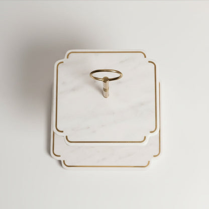 Indian White Marble With Brass Inlay and Metal Rod - detail view - Stonewood Studio