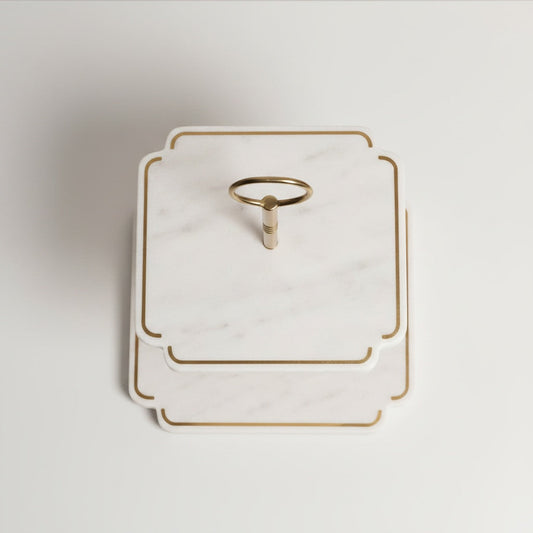 Indian White Marble With Brass Inlay and Metal Rod - detail view - Stonewood Studio
