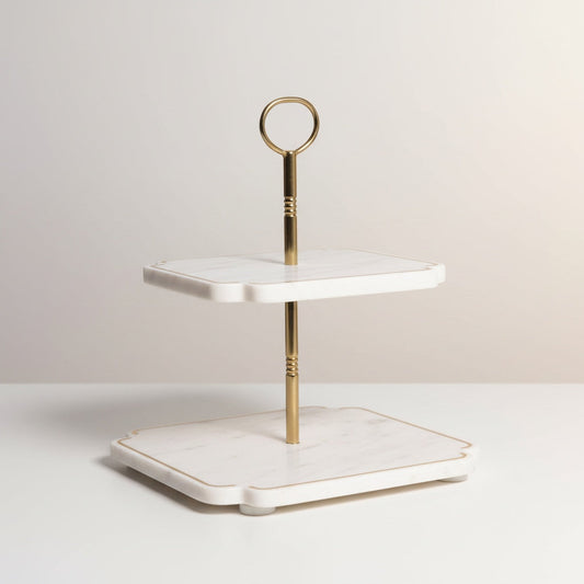 Indian White Marble Brass Inlay Cake Stand | Stonewood