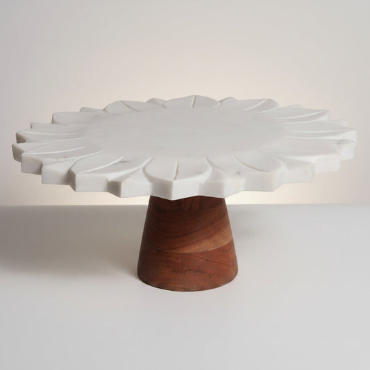 Indian White Marble Wooden Base Cake Stand | Stonewood